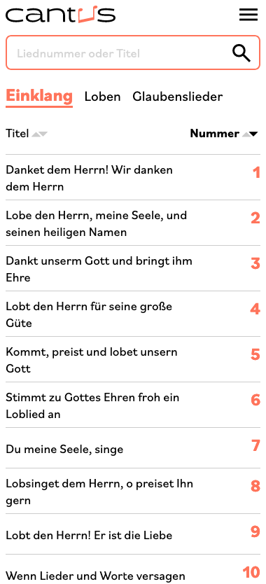 Screenshot von Projekte – cantus